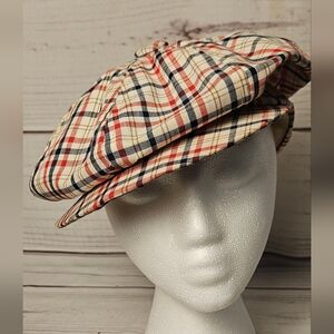 Vintage Jiffy Checkered Plaid Newsboy Cap Beret Flat Hat